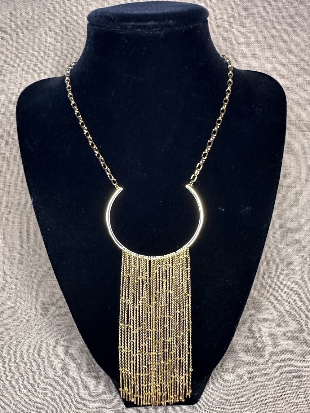 Gold-Tone Half-Moon Crescent Waterfall Fringe Necklace